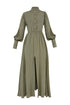 Balloon Sleeve Snap Closure Deep Slit Long Dress